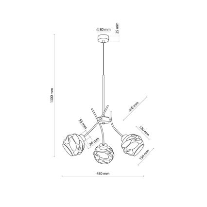 Pendellampe på ledning ZULIA 3xE27/15W/230V sort/røget sort