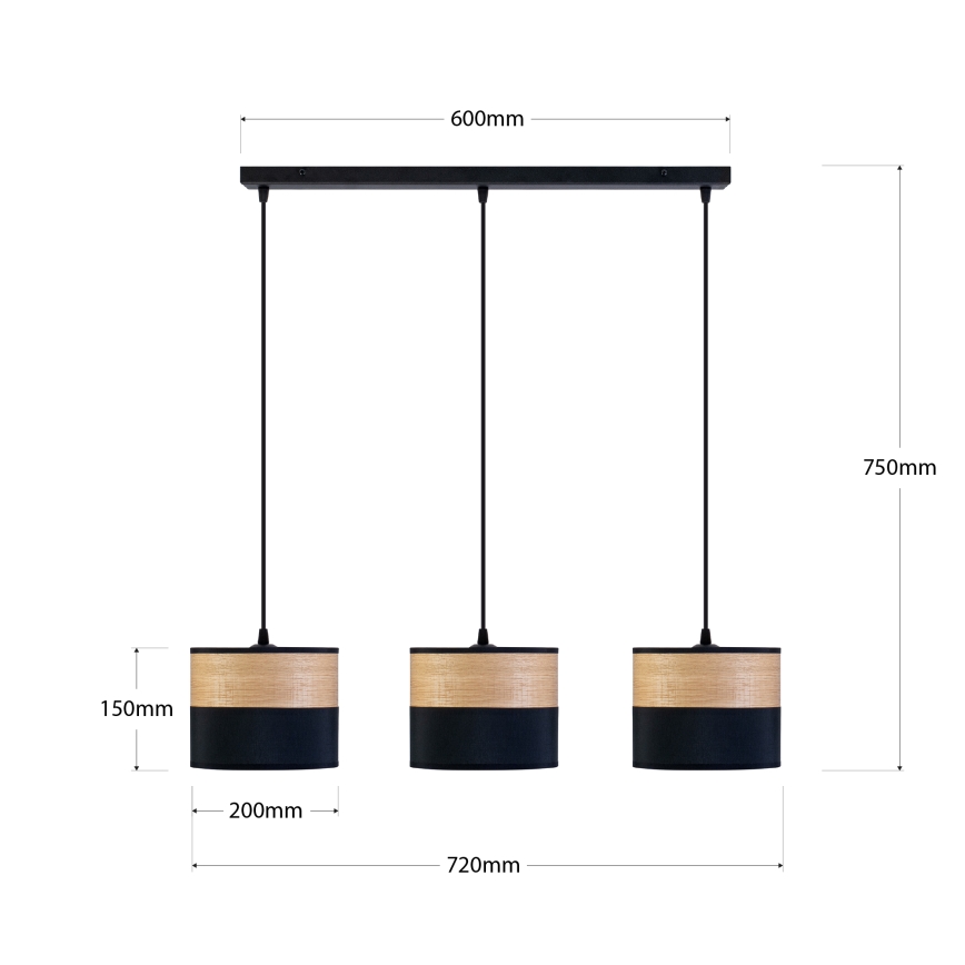 Pendellampe på wire ALBA 3xE27/15W/230V sort/brun