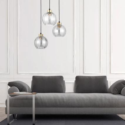 Pendellampe på wire DEVI 3xE27/15W/230V sort/klar