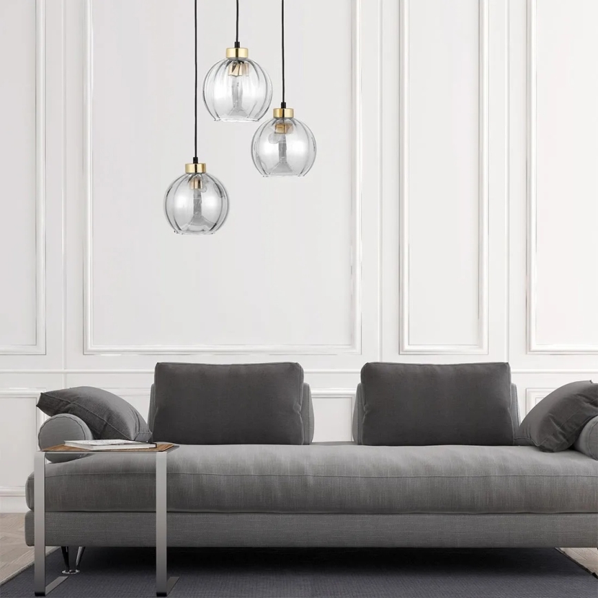 Pendellampe på wire DEVI 3xE27/15W/230V sort/klar