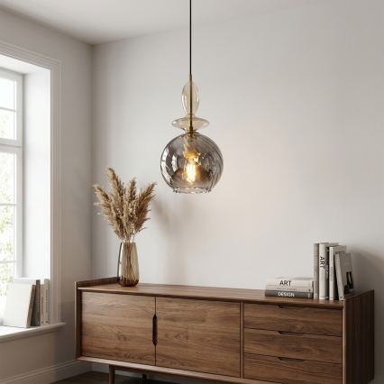Pendellampe på wire VELLO 1xE27/15W/230V sort/røget beige/sort
