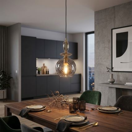 Pendellampe på wire VELLO 1xE27/15W/230V sort/røget beige/sort