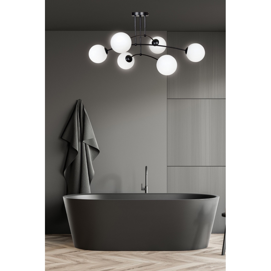 Pendellampe PREGOS 6xE14/10W/230V sort/hvid