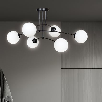 Pendellampe PREGOS 6xE14/10W/230V sort/hvid