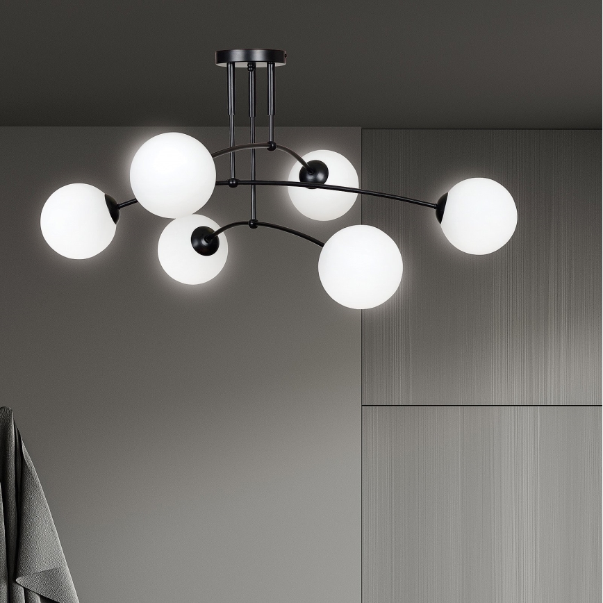 Pendellampe PREGOS 6xE14/10W/230V sort/hvid
