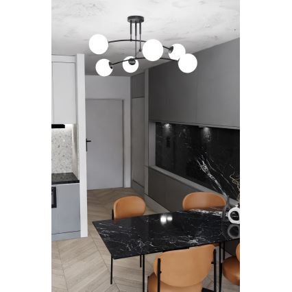 Pendellampe PREGOS 6xE14/10W/230V sort/hvid