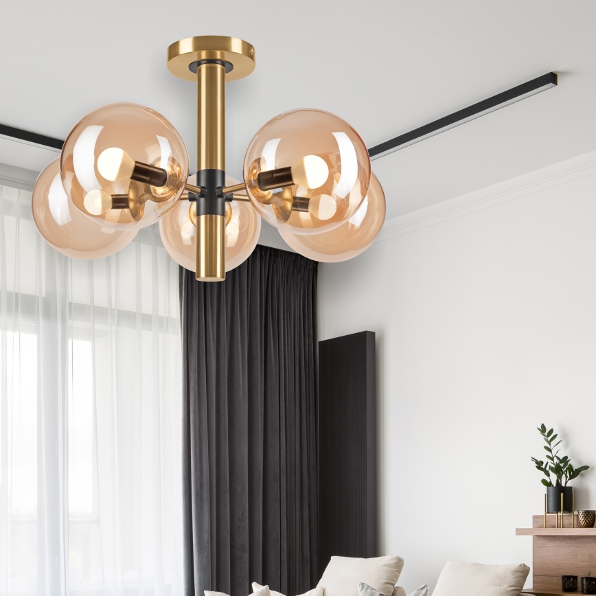 Pendellampe ROLLO 5xE14/5W/230V guldfarvet/røget beige