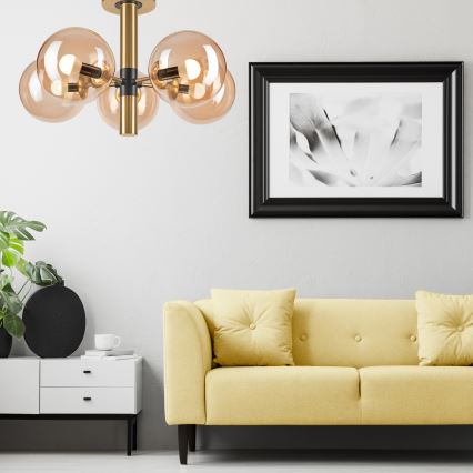 Pendellampe ROLLO 5xE14/5W/230V guldfarvet/røget beige