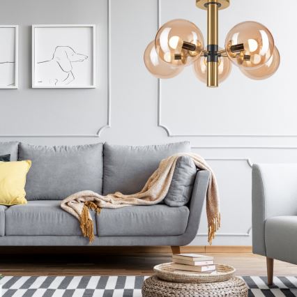 Pendellampe ROLLO 5xE14/5W/230V guldfarvet/røget beige