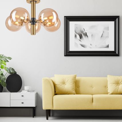 Pendellampe ROLLO 5xG9/5W/230V guldfarvet/røget beige