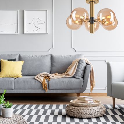 Pendellampe ROLLO 5xG9/5W/230V guldfarvet/røget beige
