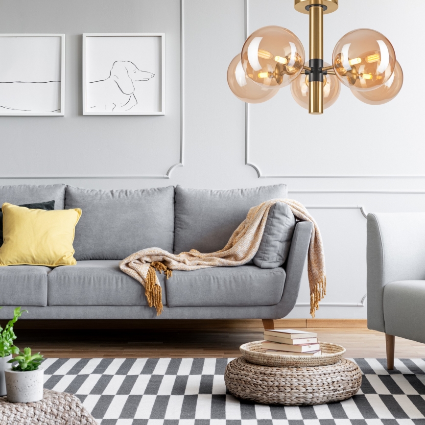 Pendellampe ROLLO 5xG9/5W/230V guldfarvet/røget beige