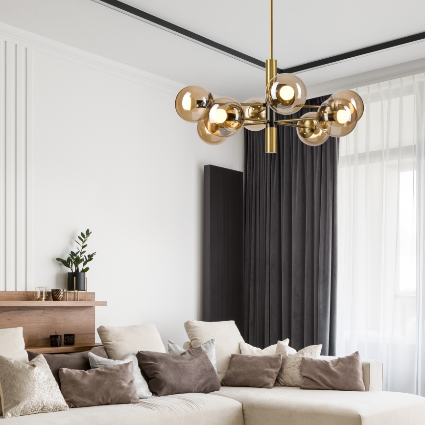 Pendellampe ROLLO 8xE14/5W/230V guldfarvet/røget beige