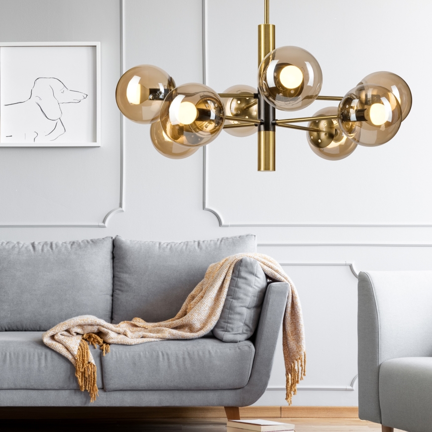 Pendellampe ROLLO 8xE14/5W/230V guldfarvet/røget beige