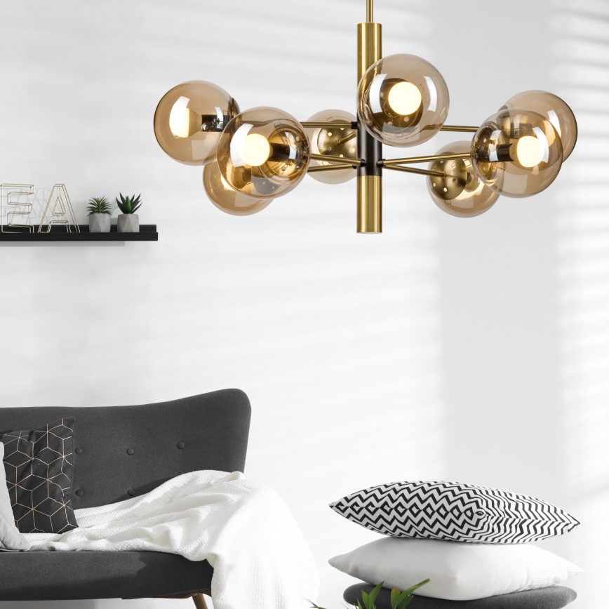 Pendellampe ROLLO 8xE14/5W/230V guldfarvet/røget beige