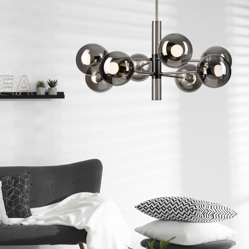 Pendellampe ROLLO 8xE14/5W/230V mat krom/røget