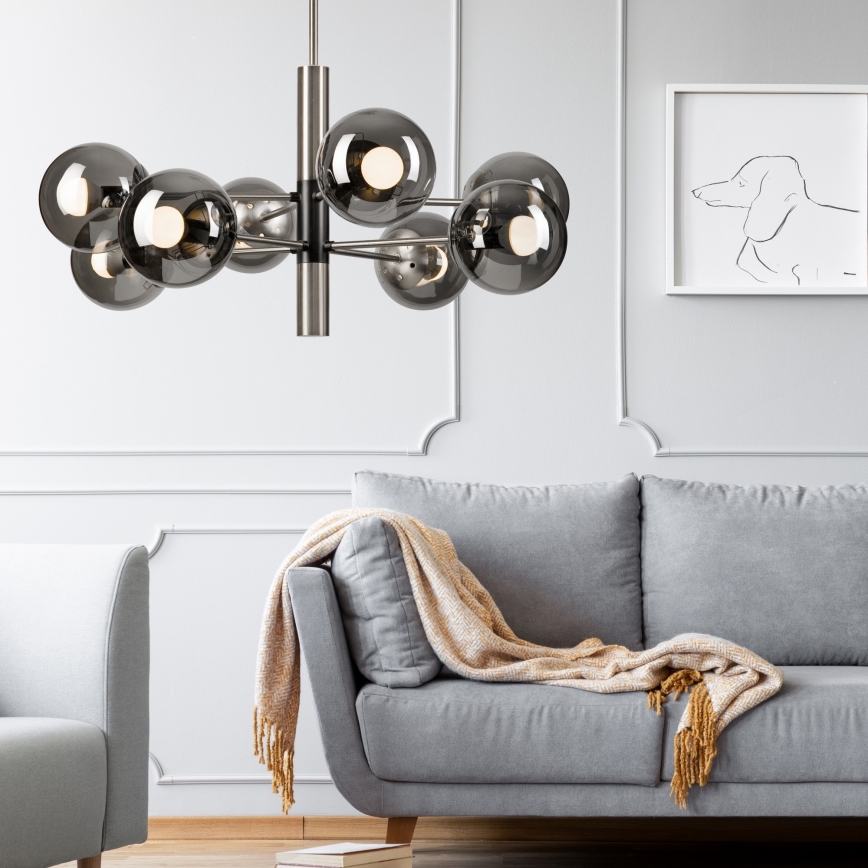 Pendellampe ROLLO 8xE14/5W/230V mat krom/røget