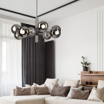Pendellampe ROLLO 8xE14/5W/230V mat krom/røget