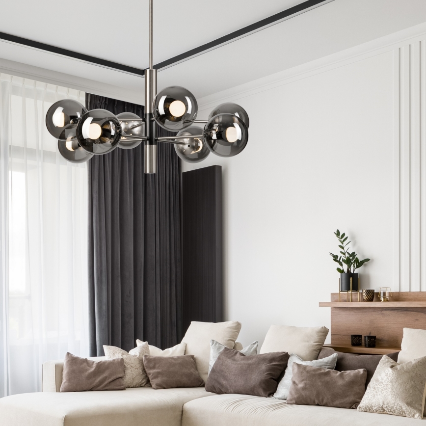 Pendellampe ROLLO 8xE14/5W/230V mat krom/røget