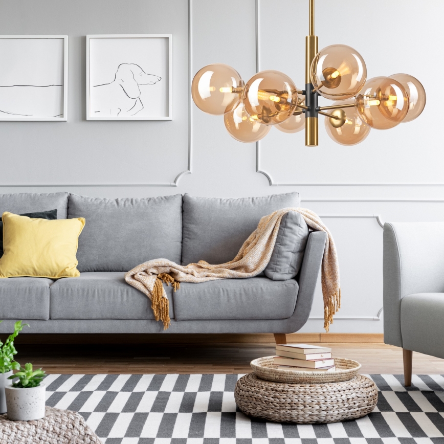 Pendellampe ROLLO 8xG9/5W/230V guldfarvet/røget beige