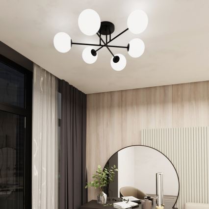 Pendellampe ROMA 6xE14/10W/230V sort/hvid