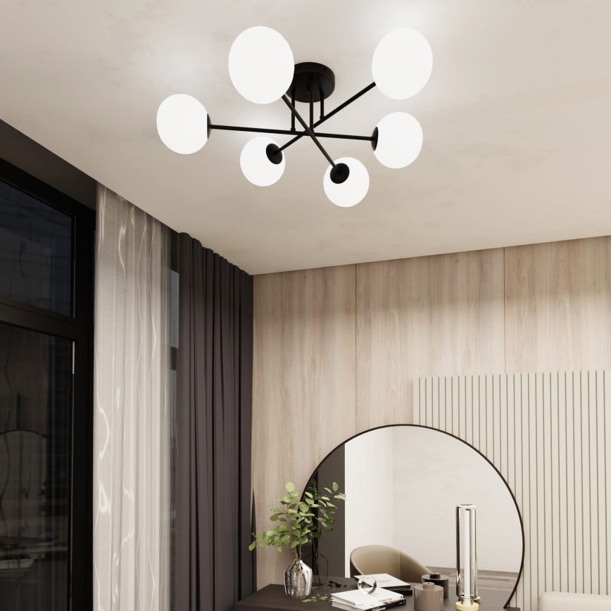 Pendellampe ROMA 6xE14/10W/230V sort/hvid