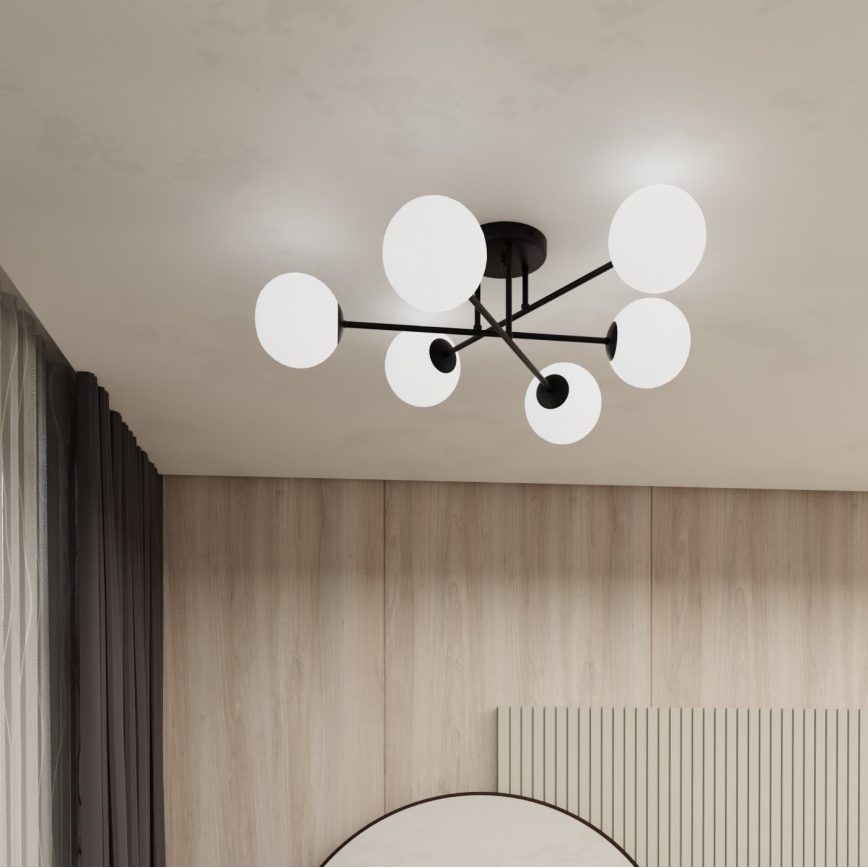 Pendellampe ROMA 6xE14/10W/230V sort/hvid
