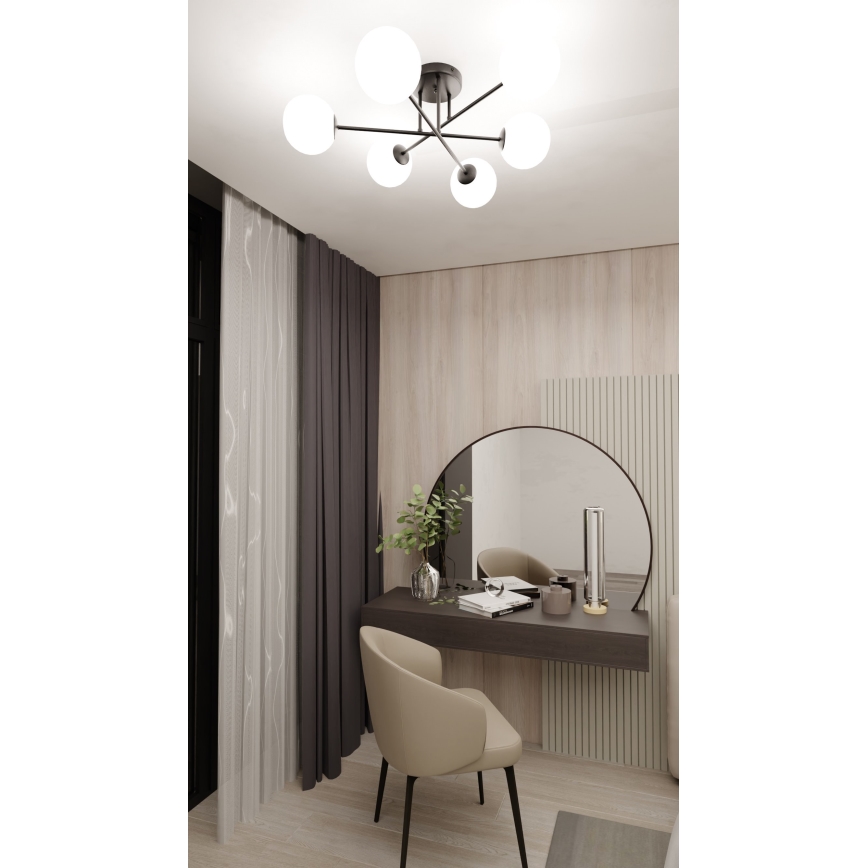 Pendellampe ROMA 6xE14/10W/230V sort/hvid