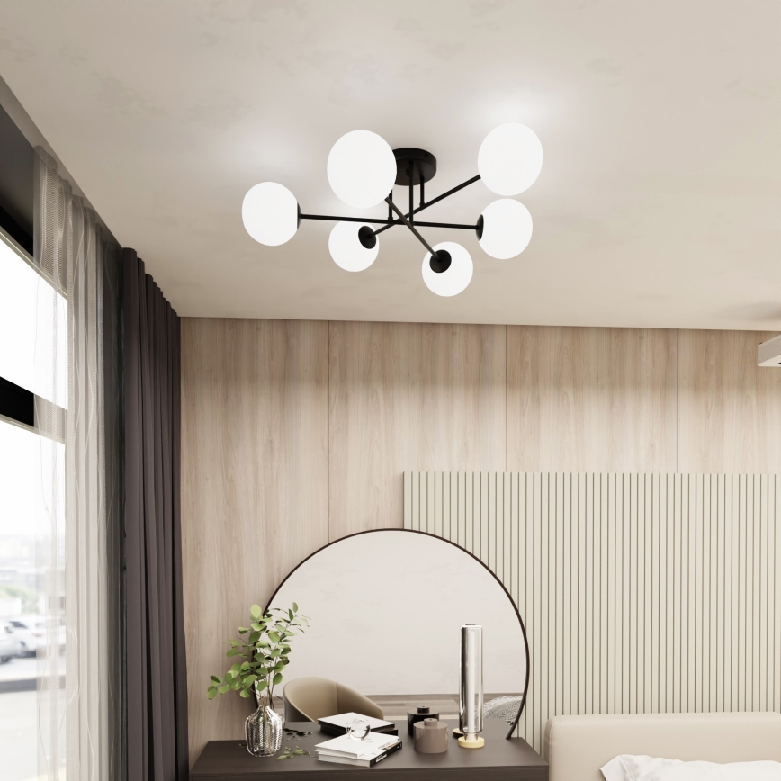 Pendellampe ROMA 6xE14/10W/230V sort/hvid