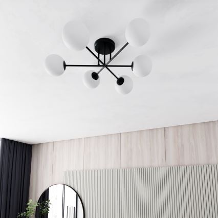Pendellampe ROMA 6xE14/10W/230V sort/hvid