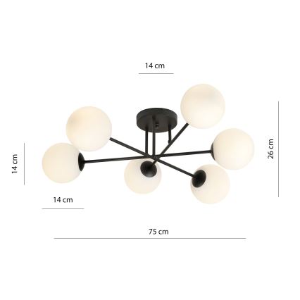 Pendellampe ROMA 6xE14/10W/230V sort/hvid