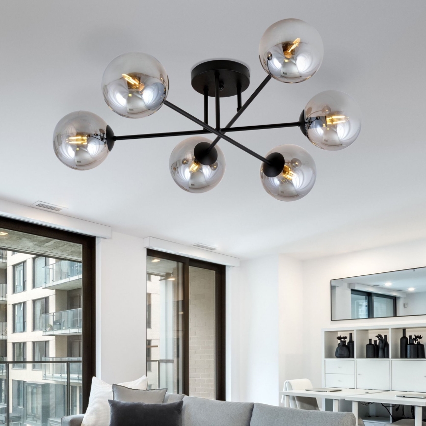 Pendellampe ROMA 6xE14/10W/230V sort/røget
