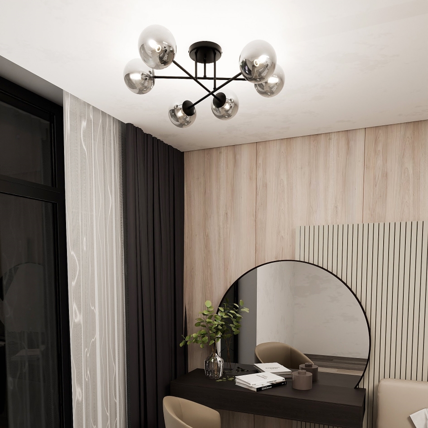 Pendellampe ROMA 6xE14/10W/230V sort/røget