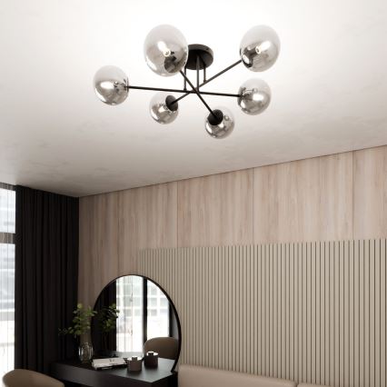 Pendellampe ROMA 6xE14/10W/230V sort/røget