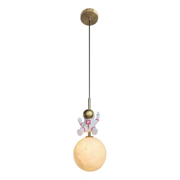 Pendellampe til børn ASTRONAUT 1xE27/60W/230V diameter 15 cm guldfarvet/beige