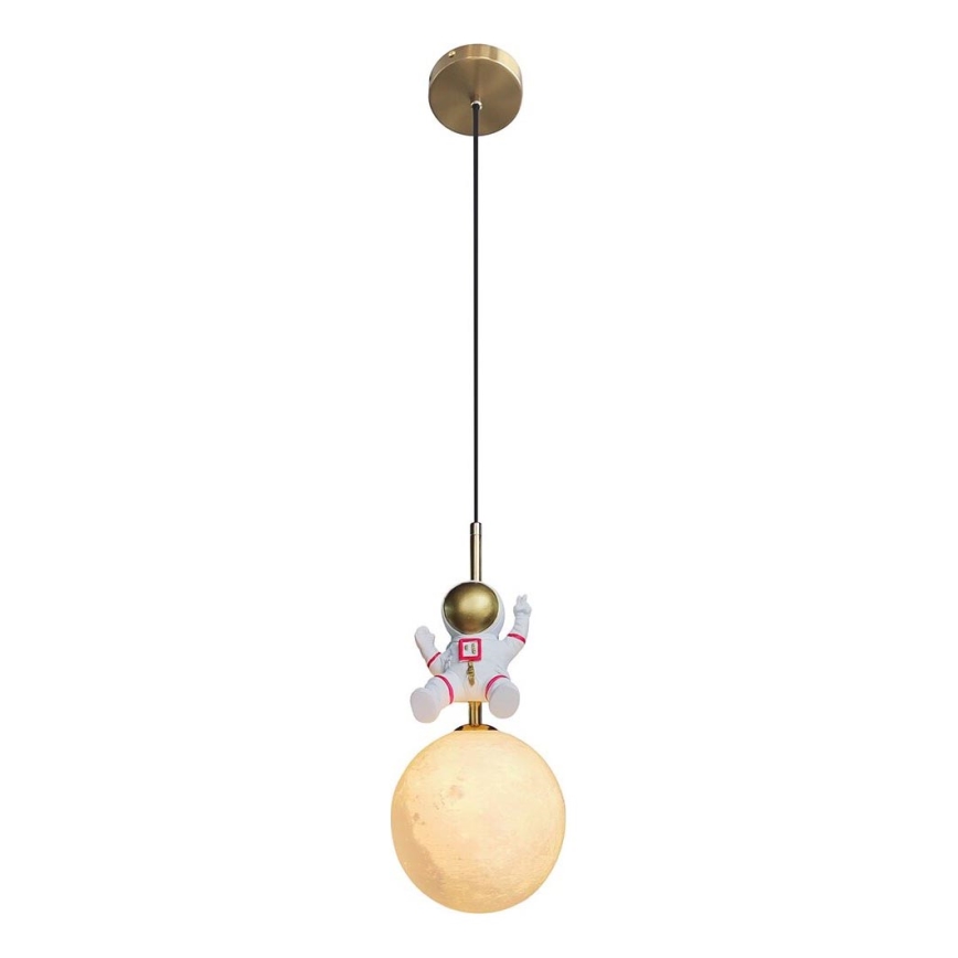 Pendellampe til børn ASTRONAUT 1xE27/60W/230V diameter 15 cm guldfarvet/beige
