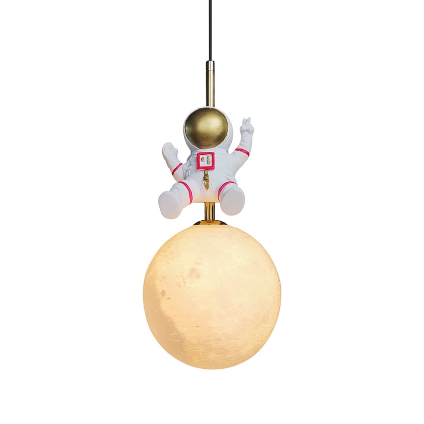Pendellampe til børn ASTRONAUT 1xE27/60W/230V diameter 15 cm guldfarvet/beige