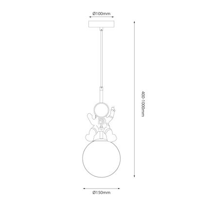Pendellampe til børn ASTRONAUT 1xE27/60W/230V diameter 15 cm guldfarvet/beige