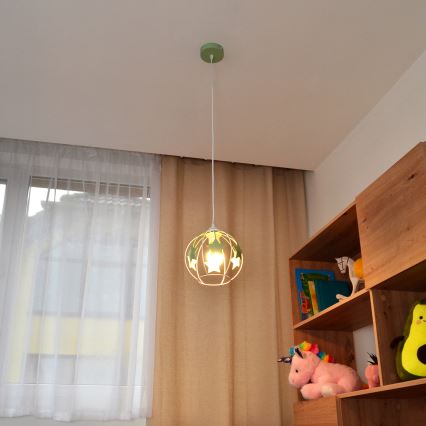 Pendellampe til børn STARS 1xE27/15W/230V grøn/hvid