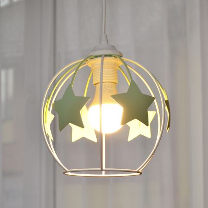 Pendellampe til børn STARS 1xE27/15W/230V grøn/hvid