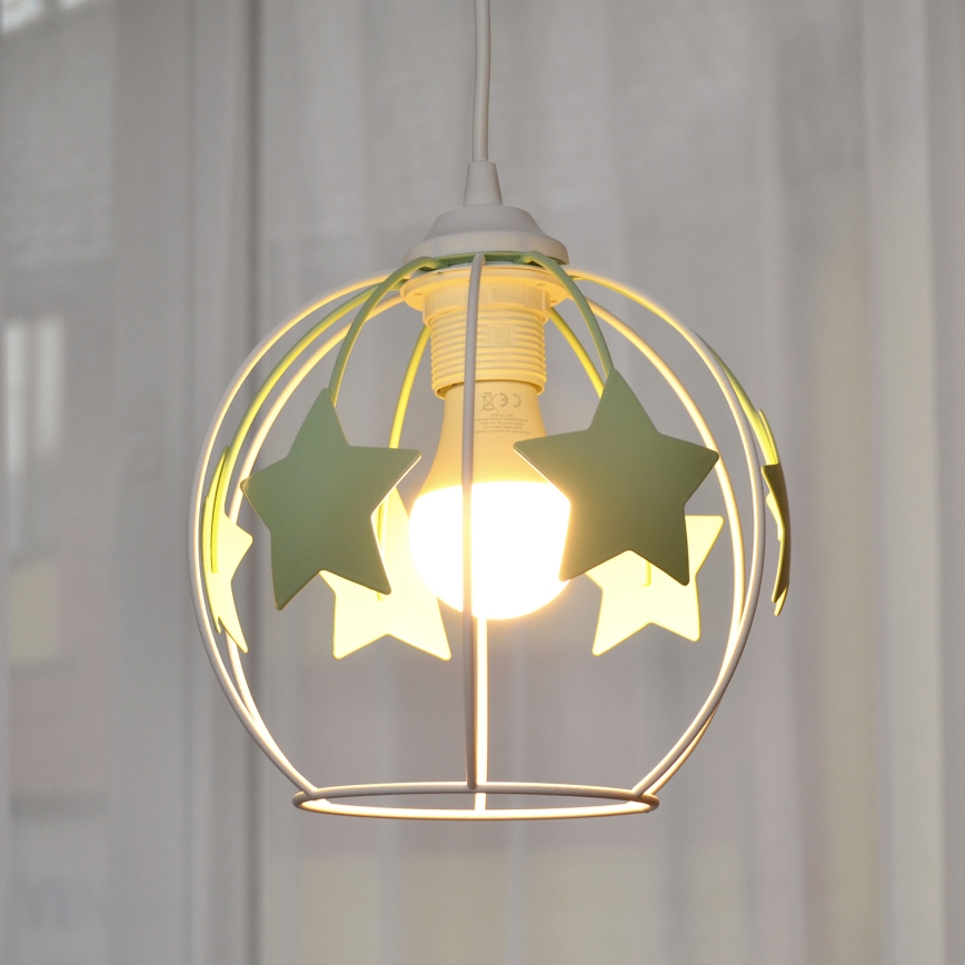 Pendellampe til børn STARS 1xE27/15W/230V grøn/hvid