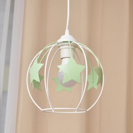 Pendellampe til børn STARS 1xE27/15W/230V grøn/hvid