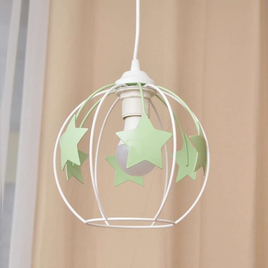 Pendellampe til børn STARS 1xE27/15W/230V grøn/hvid