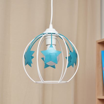 Pendellampe til børn STARS 1xE27/15W/230V turkis/hvid
