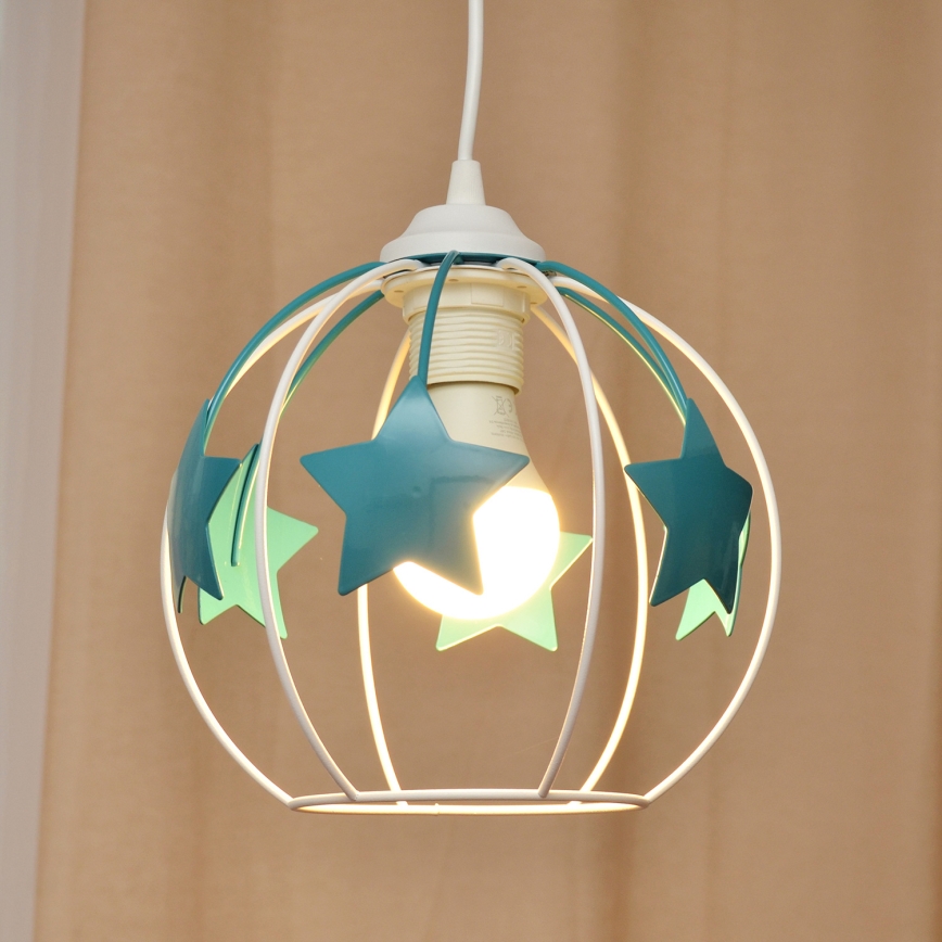 Pendellampe til børn STARS 1xE27/15W/230V turkis/hvid