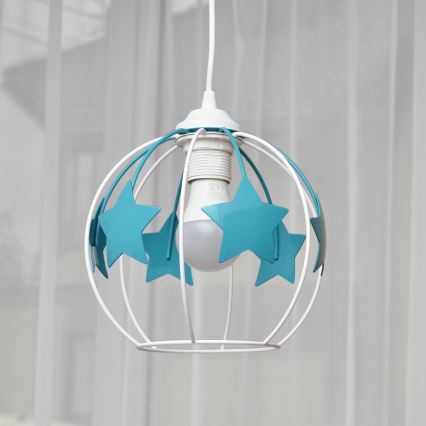Pendellampe til børn STARS 1xE27/15W/230V turkis/hvid