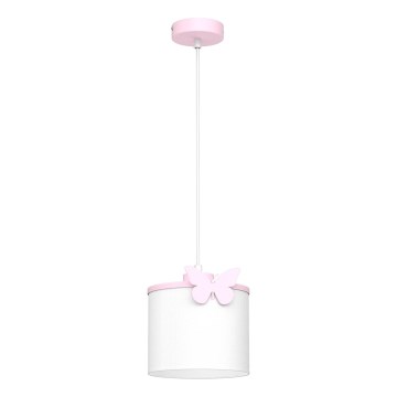 Pendellampe til børn SWEET 1xE27/15W/230V hvid/lyserød/sommerfugl