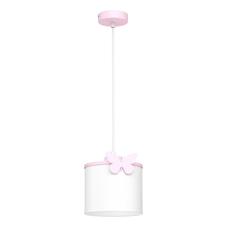 Pendellampe til børn SWEET 1xE27/15W/230V hvid/lyserød/sommerfugl