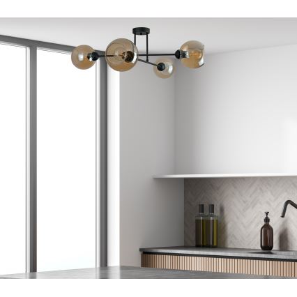 Pendellampe VASCO 4xE27/60W/230V sort/røget beige