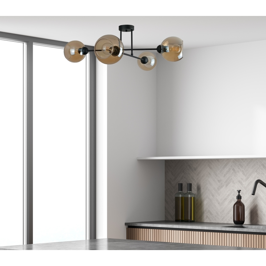 Pendellampe VASCO 4xE27/60W/230V sort/røget beige